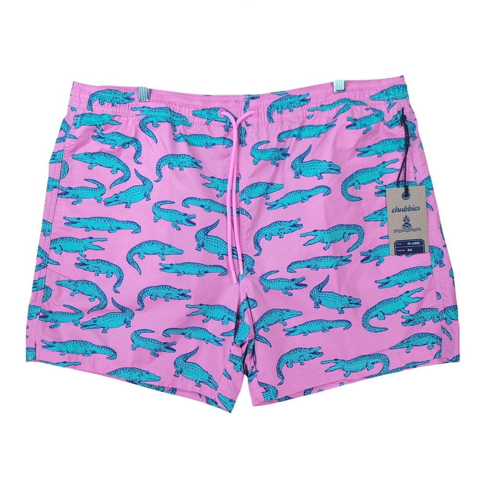 Chubbies Swim Trunks Mens 2XL Pink The Croc-O-Dialer Alligator Print 5.5" Inseam
